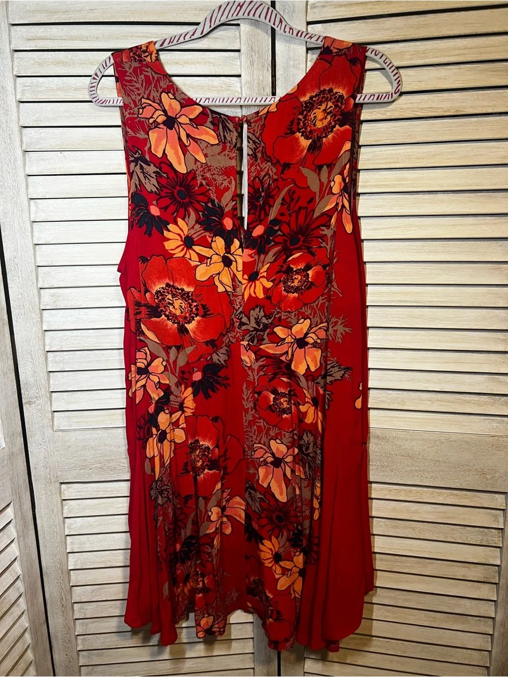 Free People Backyard Party Red Floral Tunic Swing Dress